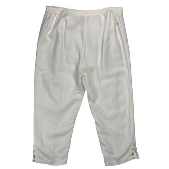 Ruby Rd. Linen Capri Pants Womens 16 White Elastic Waistband Pockets Beaded Hems - Picture 9 of 16